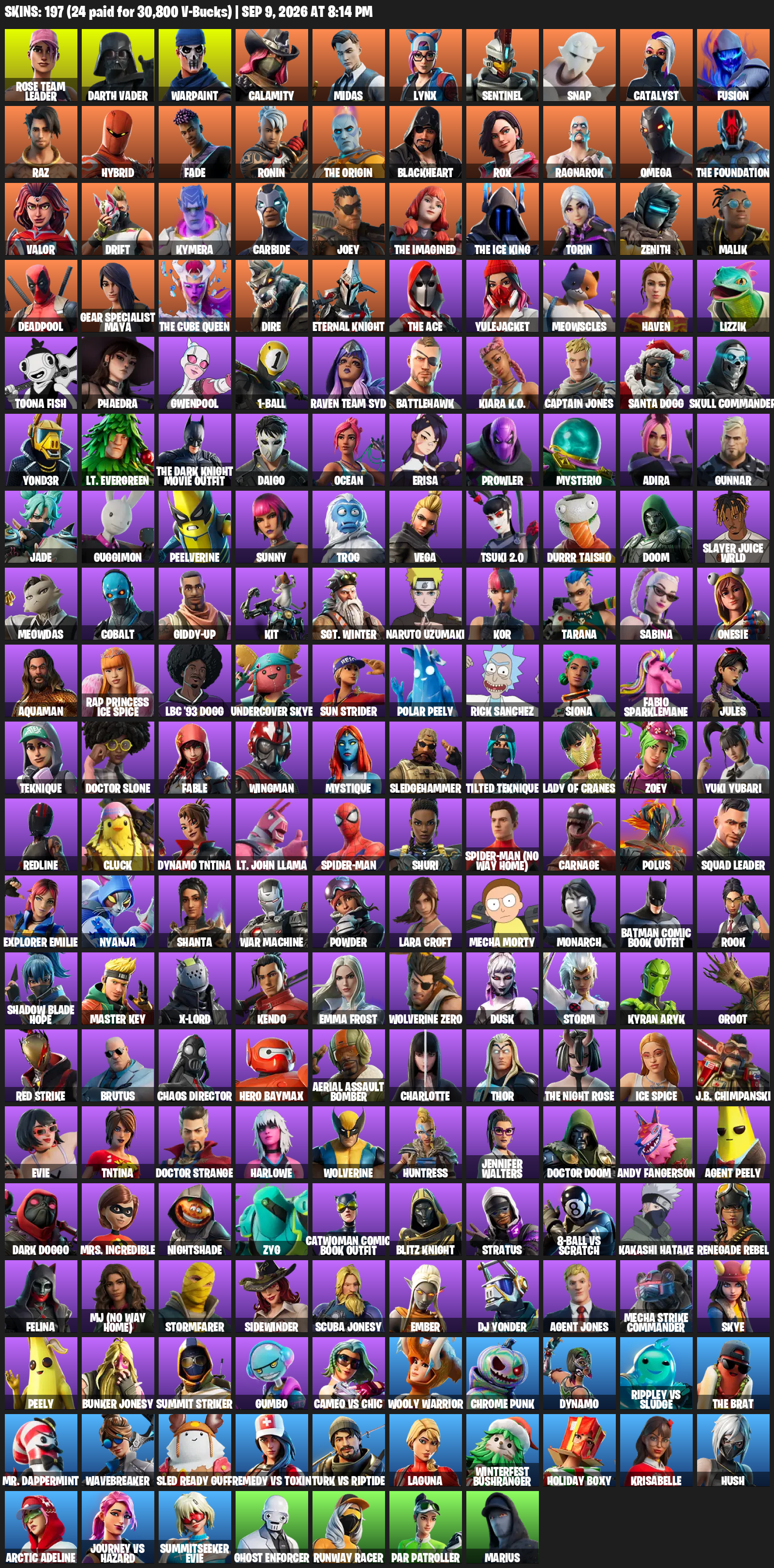 197 Skins | Rose Team Leader | Darth Vader | Warpaint | Calamity | Midas | Lynx | Sentinel | Snap
